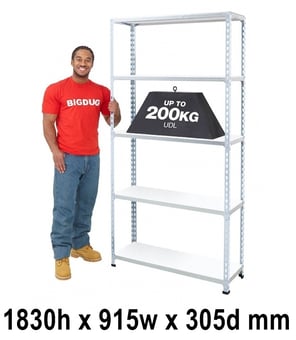 picture of BiGDUG BiG200 Galvanised Shelving 5 Levels - Melamine Shelves - 1830h x 915w x 305d mm - [BDU-B21809035ZZM]