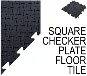 picture of BiGDUG Essentials Interlocking Vinyl Floor Tile - 12h x 470w x 470d mm - Checker Plate Surface - Black - [BDU-TRCPNBK] - (LP)