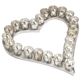 Picture of Hill Interiors Large Cast Aluminium Heart Tray With Silver Glass Votives - [PRMH-HI-20066]