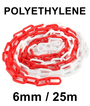 picture of Way4Now - Red-White Plastic Barrier Chain - 6mm Thick - 25m Long - [SHU-E-C6-RW25]