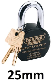 picture of Draper - Heavy Duty Stainless Steel Padlock and 2 Keys - Shackle Length 25mm - 63mm - [DO-64206]