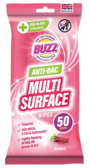 picture of Buzz Multi Surface Anti Bac Wipes Rhubarb - 50 Pack - [OTL-321593]