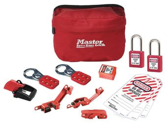 picture of Masterlock - Lockout Pouch With Standard Electrical Device Assortment - Two Zenex™ Thermoplastic Padlocks - [MA-S1010E410KA] - (HP)