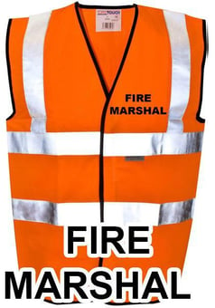 picture of Value FIRE MARSHAL Printed Front and Back in Black - Hi Visibility Vest - Orange - Class 2 EN20471 CE Hi-Visibility - ST-35281