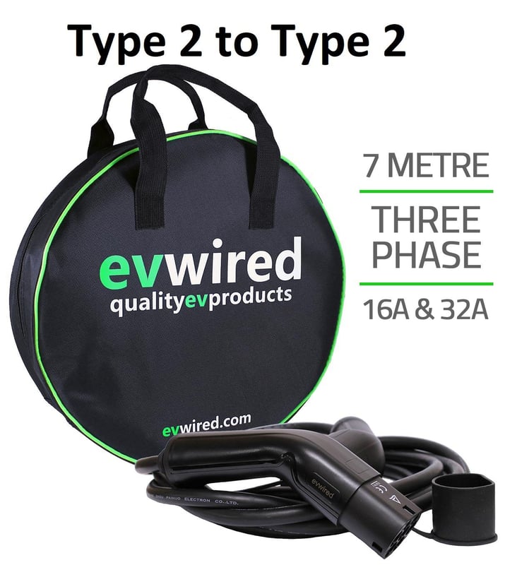 picture of Electric Vehicle Charging Cable - Type 2 to Type 2 - 3 Phase - 32AMP - 7 Metre Cable - Free Carry Case - [EV-EVW7M32A-3P-T2T2]