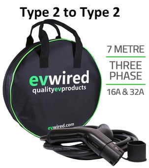 picture of Electric Vehicle Charging Cable - Type 2 to Type 2 - 3 Phase - 32AMP - 7 Metre Cable - Free Carry Case - [EV-EVW7M32A-3P-T2T2] - (LP)