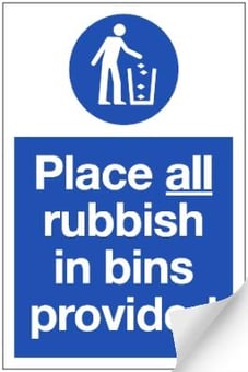 Picture of Place Rubbish in Bins Sign LARGE - 400 x 600Hmm - Self Adhesive Vinyl - [AS-MA14-SAV]