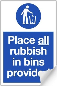 picture of Place Rubbish in Bins Sign LARGE - 400 x 600Hmm - Self Adhesive Vinyl - [AS-MA14-SAV]