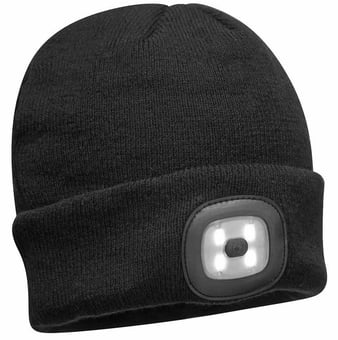 picture of Portwest - Rechargeable Twin LED Black Beanie - [PW-B028BKR]