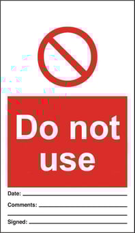 Picture of Tye Tags - Do Not Use - 80 X 150Hmm (Pack of Ten) - Rigid Plastic - [AS-PR147-RP]