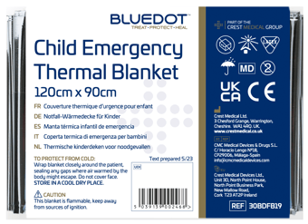 Picture of Blue Dot Child Emergency Thermal Blanket 120cm x 90cm - Pack of 10 - [CM-30BDFB19]