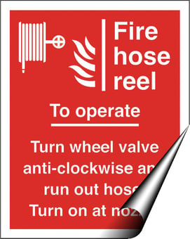 picture of Fire Hose Reel To Operate - Turn Wheel Valve Sign - 200 X 250Hmm - Self Adhesive Vinyl - [AS-FI57-SAV]