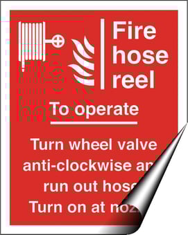 Picture of Fire Hose Reel To Operate - Turn Wheel Valve Sign - 200 X 250Hmm - Self Adhesive Vinyl - [AS-FI57-SAV]