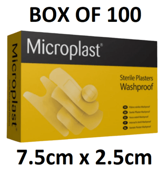 picture of Microplast Washproof Adhesive Plasters 7.5cm x 2.5cm - Box 100 - [CM-86930]