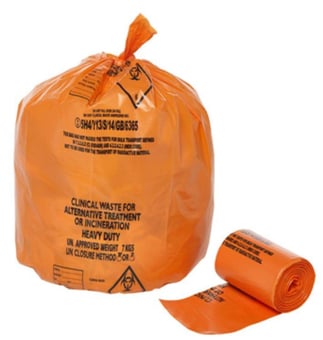 Picture of Orange NHS Alternative Treatment Waste Sacks - Medium - Heavy Duty - 14" x 22" x 25" - 25 Bags Per Roll - 8kg - [OL-OL822/A] - (HP)