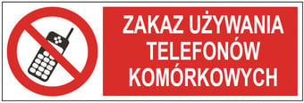 Picture of Polish Safety Sign - Zakaz Uzywania Telefonow Komorkowych / No Mobile Phones LARGE - 600 X 200Hmm - Rigid Plastic - [IH-PL05L-RP]