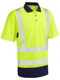 Picture of LEO - Mortehoe Hi-Vis Yellow/Navy Polo Shirt - LE-P11-Y/NV