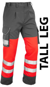picture of Bideford - Hi-Vis Red/Grey Poly/Cotton Cargo Trouser - Tall Leg - LE-CT01-R/GY-T