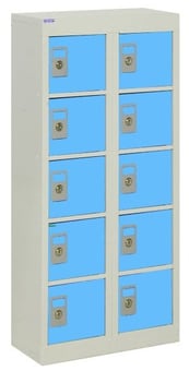 picture of QMP Wall-Mounted Personal Effects Locker - 10 Compartment - Light Blue Doors - 940H x 450W x 190D mm - [QM-LR944519WUXX]