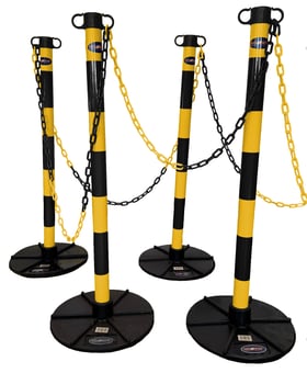 Picture of Way4Now Chain Support Post with Plastic Barrier Chain - Yellow-Black - Set of 4 - [IH-CHAINPOST4-YB]
