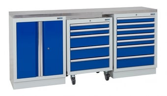 picture of BiGDUG 2041mm Wide Workbench - 1x Roll Cabinet - 7 Drawer Cabinet - Stainless Worktop - [BDU-TGC1R5GBS] - (LP)