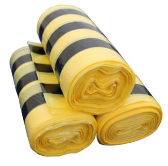 Picture of Polyco Tiger Stripe Medium Duty Landfill Waste Sacks on a Roll - 90L - 50 Bags Per Roll - [BM-FAYB/5]