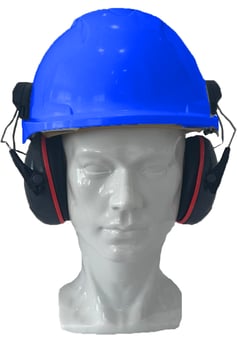picture of Jsp Evo3 Blue Vented Hard Hat With Sonis Compact Helmet Mounted Ear Defenders - [IH-EVO3BLSONISC]