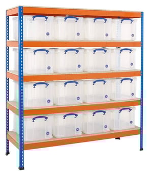 picture of BiG400 Racking - 1980h x 1830w x 610d mm - 5 Levels - Blue & Orange - 16 x 48L Really Useful Boxes - [BDU-RUBK30CBO] - (LP)