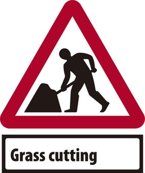 picture of Spectrum Road works & Grass Cutting Supp plate – Classic Roll up traffic sign 600mm Tri – [SCXO-CI-14572]