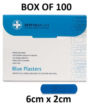 picture of Dependaplast Washproof Plasters Blue 6cm x 2cm - Box of 100 - [RL-449]