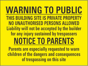 Picture of Warning to Public No Liability and Notice to Parents Sign - 600 X 450Hmm - Duralite GRP - [AS-TUF19-DG]
