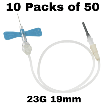 picture of SafeTouch Blood Collections Sets for Vacutainers - 23g 19mm - 10 Packs of 50 - Light Blue - [ML-W21312-PACK]