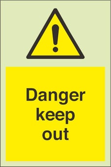Picture of Photoluminescent Danger Keep Out Signs - 200 X 300Hmm - Self Adhesive Rigid Plastic - [AS-PH53-SARP]