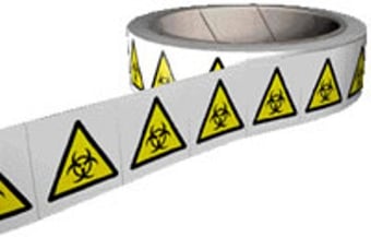 Picture of Hazard Labels On a Roll - Biohazard Labels - Self Adhesive Vinyl - 50mm x 50mm - 250 Labels - [AS-RO5]