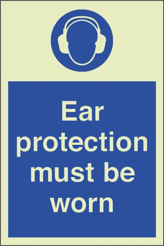 picture of Photoluminescent Ear Protection Must Be Worn Signs - 200 X 300Hmm - Self Adhesive Rigid Plastic - [AS-PH256-SARP]