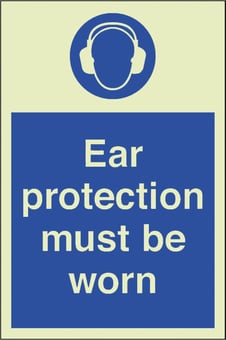 picture of Photoluminescent Ear Protection Must Be Worn Signs - 200 X 300Hmm - Self Adhesive Rigid Plastic - [AS-PH256-SARP]