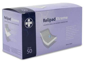 picture of Relipad Xtreme - Low-Adherent Dressing Pads - 5cm x 5cm - Box of 50 - [RL-2381]