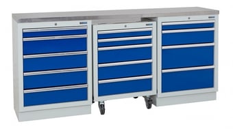 picture of BiGDUG 2041mm Wide Workbench - 1x Roll Cabinet - 5 Drawer Cabinet - 4 Drawer Cabinet - Stainless - [BDU-TGC4R3GBS] - (LP)
