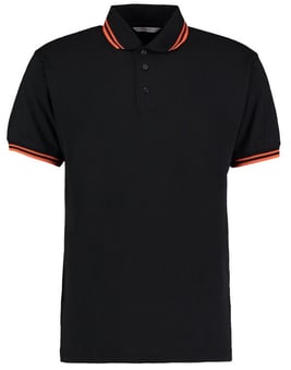 picture of Kustom Kit Men's Classic Fit Tipped Collar Polo Black/Orange - BT-KK409-BLK/ORA