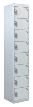 picture of QMP Tool Charging Locker - Solid Door - Standard Plug - 8 Compartment - Light Grey - 1800H x 300W x 450D mm - [QM-BL1830458LSX]