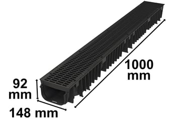 picture of Shallow Depth Polypropylene Drainage Channel with Mesh Grating - 1000 x 128 x 80mm - [CD-CD410]