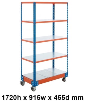picture of BiG340 Steel Shelf Trolley - 1720h x 915w x 455d mm - 5 Levels - Blue & Orange - [BDU-B3MS0904BOS]