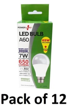 picture of Power Plus - 7W - B22 Energy Saving A60 LED Bulb - 650 Lumens - 3000k Warm Light - Pack of 12 - [PU-3397]