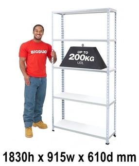 picture of BiGDUG BiG200 Galvanised Shelving 5 Levels - Melamine Shelves - 1830h x 915w x 610d mm - [BDU-B21809065ZZM]