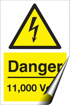 Picture of Danger 11,000 Volts Sign - 200 x 300Hmm - Self Adhesive Vinyl - [AS-WA9A-SAV]