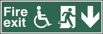 Picture of Spectrum Disabled fire exit man running arrow down - PVC 450 x 150mm - SCXO-CI-1829
