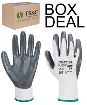 picture of Portwest A310 Grey Nitrile Coated White Flexo Grip Gloves - Box Deal 120 Pairs - IH-PWA310GRW
