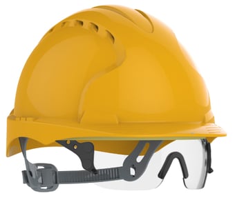 picture of JSP Evo 3 Vented Yellow Safety Helmet with Clear Evospec Visor - [IH-AJF160-000-200ES]