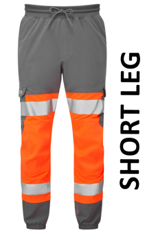picture of Hawkridge CL 1 EcoViz Jog Trousers Orange/Grey - Short Leg - LE-JT01-O/GY-S - (LP)