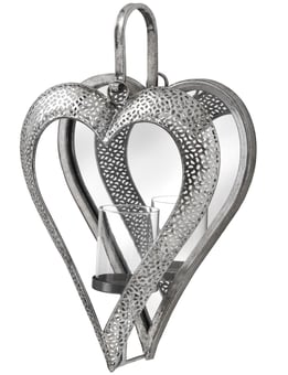 Picture of Hill Interiors Antique Silver Heart Mirrored Tealight Holder in Small - [PRMH-HI-19160]